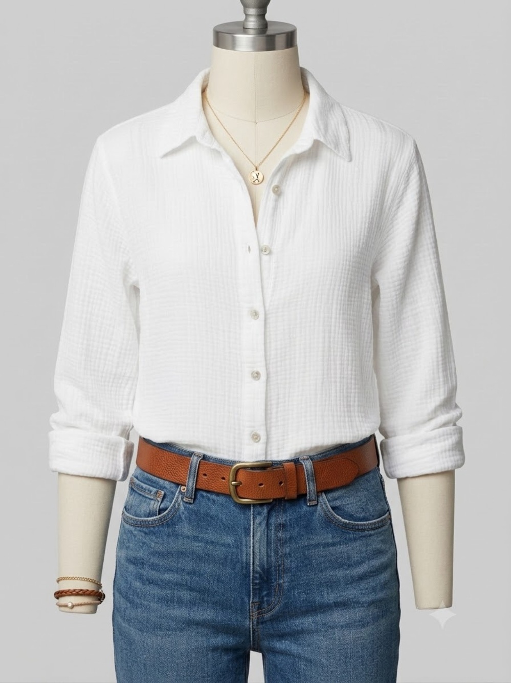Source Unknown White Button-Down Gauze Shirt
